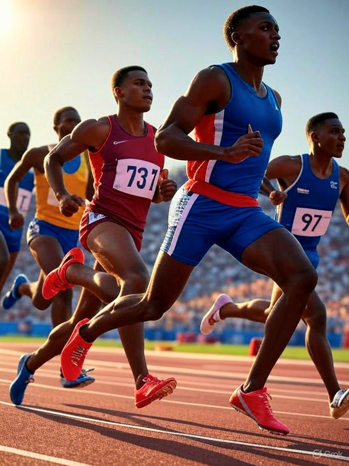 Athletes sprinting during Olympics 2028 – high-intensity track and field race