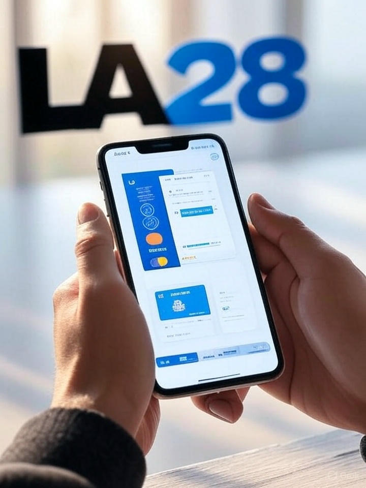 A person holding a smartphone with LA28 digital Olympic ticket visible