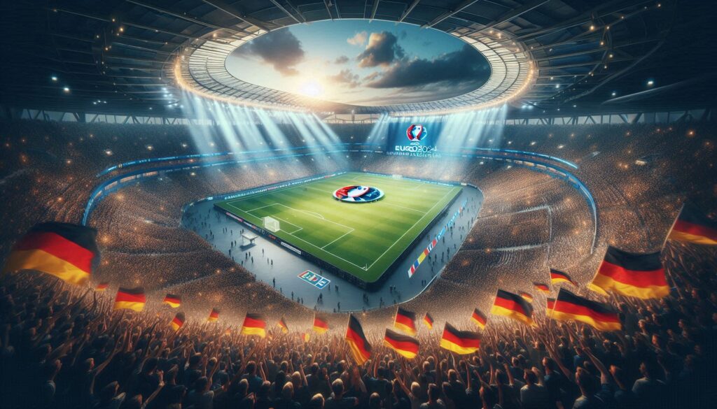 Cheering fans in German stadium during EURO 2024