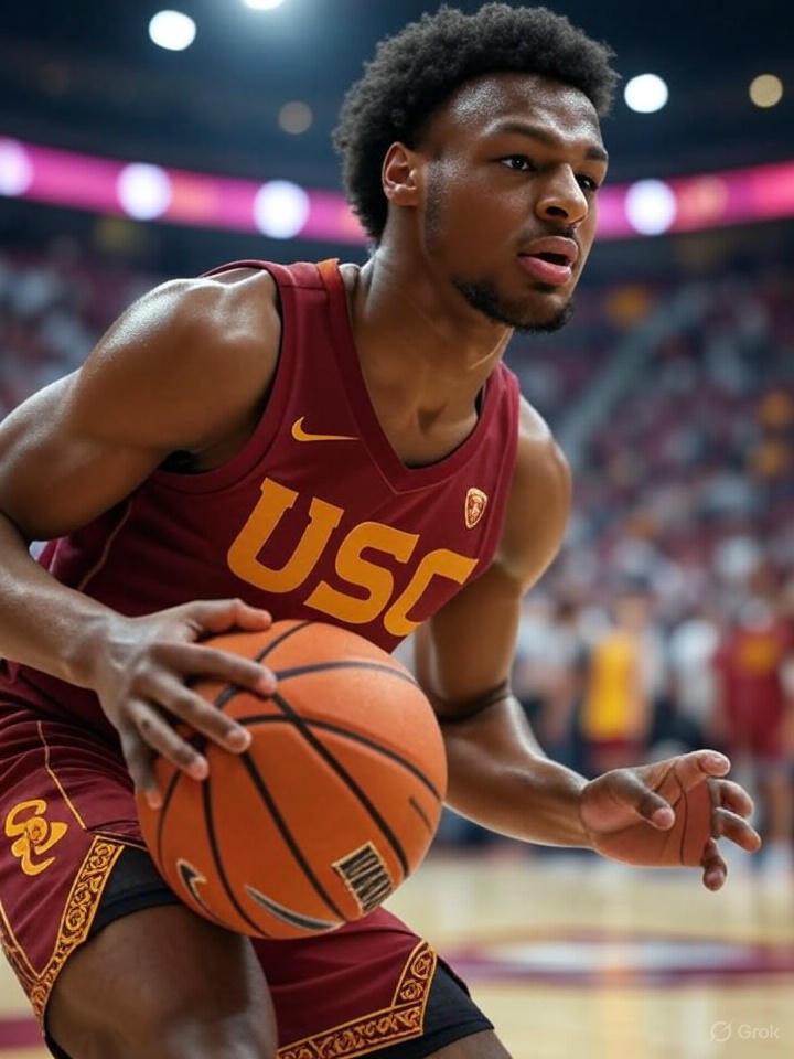 NBA DRAFT 2025: Bronny James dribbling during college game
